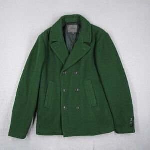 Siviglia Pea Coat Mens 50 IT Green Wool Double Breasted Made in Italy